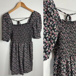 Pie in The Sky Floral Black Cinched Chest Romper (M)